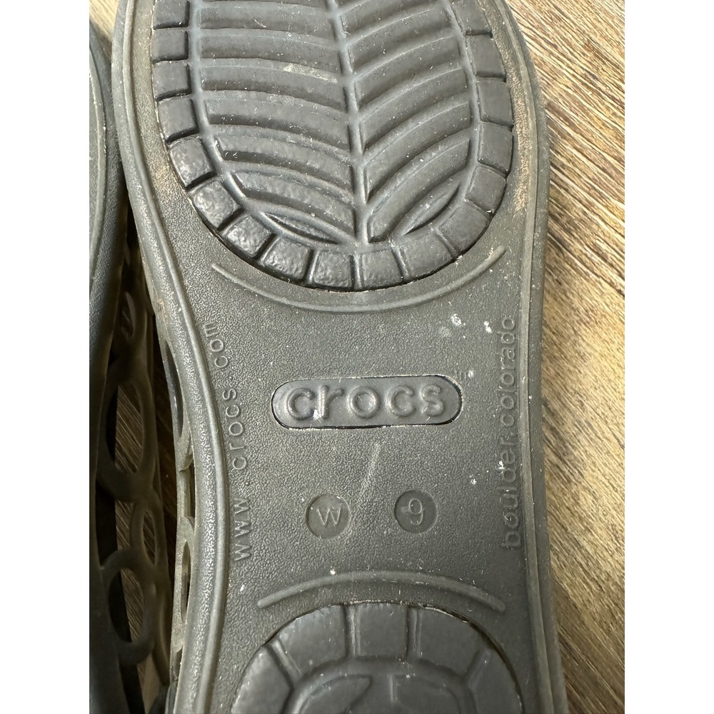 Crocs Adrina Peep Toe Flats Womens Size 9 Black Smoke Cutout Jelly Shoes - Picture 5 of 15